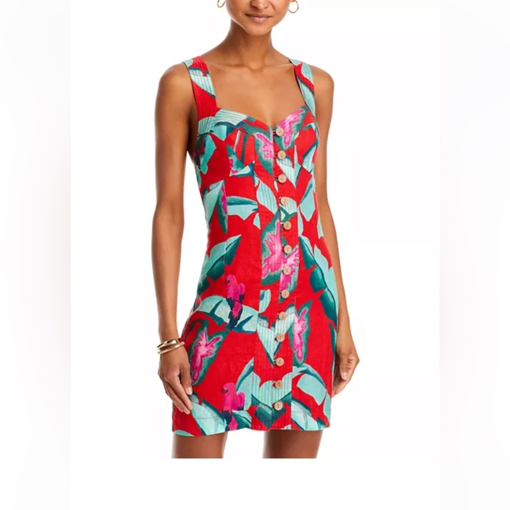 FARM Rio Summer Foliage Mini Linen Dress